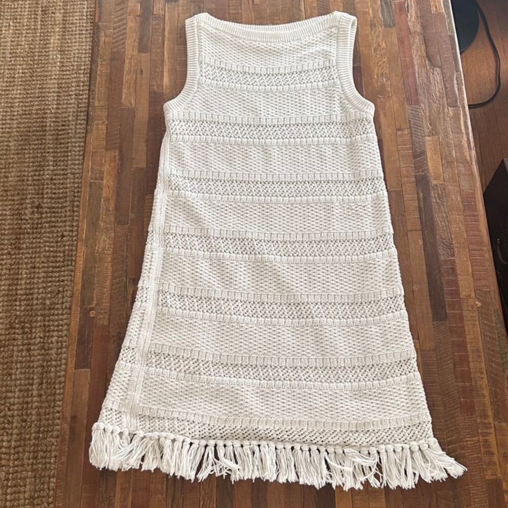 Kate Spade New York White Crochet Knit Fringe Dress | 100% Cotton | Size Small